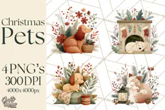 Cottagecore Christmas Pets PNG, Cozy Holiday Clipart Product Image 1