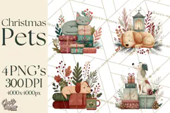 Cottagecore Christmas Pets PNG, Cozy Holiday Clipart Product Image 1