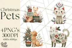 Cottagecore Christmas Pets PNG, Cozy Holiday Clipart Product Image 1