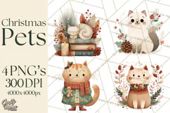 Cottagecore Christmas Pets PNG, Cozy Holiday Clipart Product Image 1