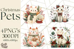 Cottagecore Christmas Pets PNG, Cozy Holiday Clipart Product Image 1
