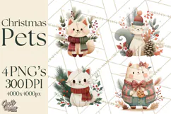 Cottagecore Christmas Pets PNG, Cozy Holiday Clipart Product Image 1