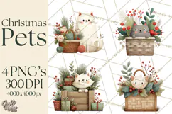 Cottagecore Christmas Pets PNG, Cozy Holiday Clipart Product Image 1