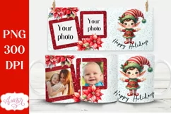Christmas photo mug wrap PNG Sublimation, Santa's elf PNG Product Image 1