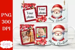Christmas photo mug wrap PNG Sublimation, Santa mug png Product Image 1