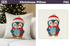 Christmas Penguin Crochet Pillow | Knitted Sublimation Product Image 1