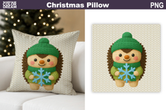 Christmas Hedgehog Crochet Pillow | Knitted Sublimation Product Image 1