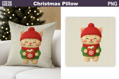 Christmas Cat Crochet Pillow | Knitted Sublimation Product Image 1
