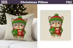 Christmas Cat Crochet Pillow | Knitted Sublimation Product Image 1