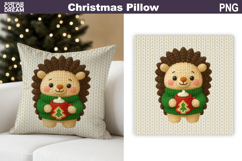 Christmas Hedgehog Crochet Pillow | Knitted Sublimation Product Image 1