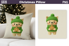 Christmas Cat Crochet Pillow | Knitted Sublimation Product Image 1