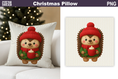 Christmas Hedgehog Crochet Pillow | Knitted Sublimation Product Image 1