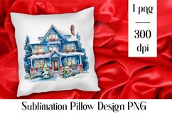 Winter Christmas houses Sublimation Pillow Design PNG Product Image 1