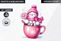 Pink Snowman clipart, Christmas clipart, winter clipart PNG Product Image 1