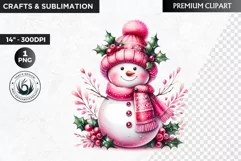 Pink Snowman clipart, Christmas clipart, winter clipart PNG Product Image 1