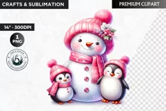 Pink Snowman clipart, Christmas clipart, winter clipart PNG Product Image 1
