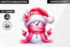 Pink Snowman clipart, Christmas clipart, winter clipart PNG Product Image 1