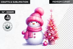 Pink Snowman clipart, Christmas clipart, winter clipart PNG Product Image 1