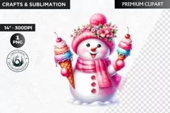 Pink Snowman clipart, Christmas clipart, winter clipart PNG Product Image 1