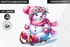 Pink Snowman clipart, Christmas clipart, winter clipart PNG Product Image 1