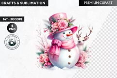 Pink Snowman clipart, Christmas clipart, winter clipart PNG Product Image 1
