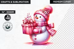 Pink Snowman clipart, Christmas clipart, winter clipart PNG Product Image 1
