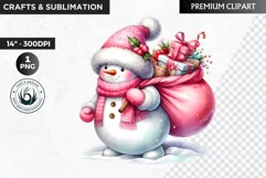 Pink Snowman clipart, Christmas clipart, winter clipart PNG Product Image 1