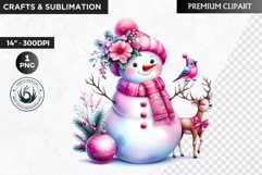 Pink Snowman clipart, Christmas clipart, winter clipart PNG Product Image 1