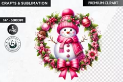 Pink Snowman clipart, Christmas clipart, winter clipart PNG Product Image 1