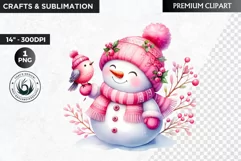 Pink Snowman clipart, Christmas clipart, winter clipart PNG Product Image 1