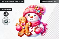 Pink Snowman clipart, Christmas clipart, winter clipart PNG Product Image 1