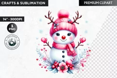 Pink Snowman clipart, Christmas clipart, winter clipart PNG Product Image 1