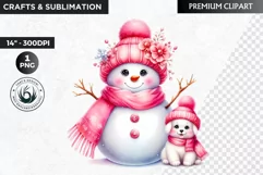 Pink Snowman clipart, Christmas clipart, winter clipart PNG Product Image 1
