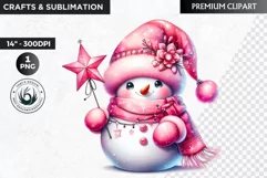 Pink Snowman clipart, Christmas clipart, winter clipart PNG Product Image 1