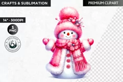 Pink Snowman clipart, Christmas clipart, winter clipart PNG Product Image 1