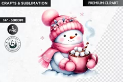 Pink Snowman clipart, Christmas clipart, winter clipart PNG Product Image 1