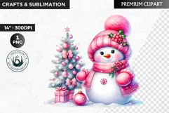 Pink Snowman clipart, Christmas clipart, winter clipart PNG Product Image 1