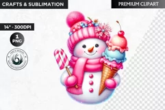 Pink Snowman clipart, Christmas clipart, winter clipart PNG Product Image 1