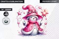 Pink Snowman clipart, Christmas clipart, winter clipart PNG Product Image 1