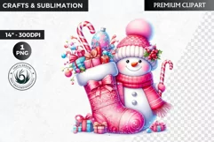 Pink Snowman clipart, Christmas clipart, winter clipart PNG Product Image 1