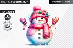 Pink Snowman clipart, Christmas clipart, winter clipart PNG Product Image 1