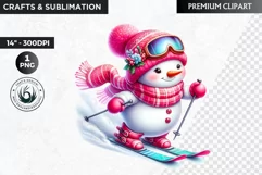 Pink Snowman clipart, Christmas clipart, winter clipart PNG Product Image 1