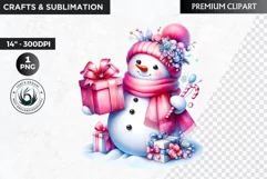 Pink Snowman clipart, Christmas clipart, winter clipart PNG Product Image 1