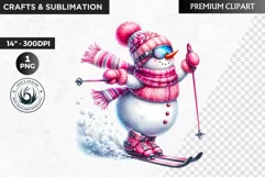 Pink Snowman clipart, Christmas clipart, winter clipart PNG Product Image 1