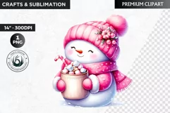 Pink Snowman clipart, Christmas clipart, winter clipart PNG Product Image 1