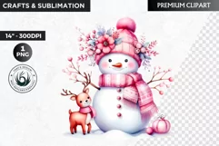 Pink Snowman clipart, Christmas clipart, winter clipart PNG Product Image 1
