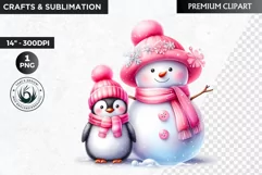 Pink Snowman clipart, Christmas clipart, winter clipart PNG Product Image 1