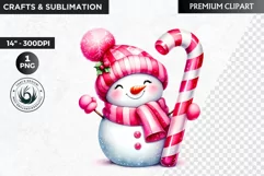 Pink Snowman clipart, Christmas clipart, winter clipart PNG Product Image 1