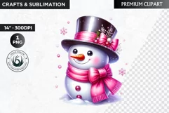 Pink Snowman clipart, Christmas clipart, winter clipart PNG Product Image 1