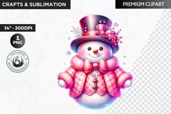 Pink Snowman clipart, Christmas clipart, winter clipart PNG Product Image 1